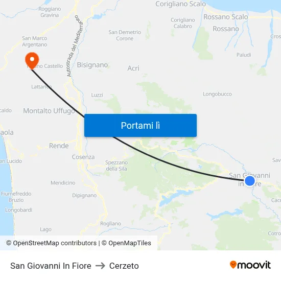 San Giovanni In Fiore to Cerzeto map