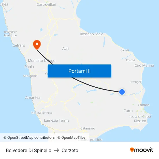 Belvedere Di Spinello to Cerzeto map