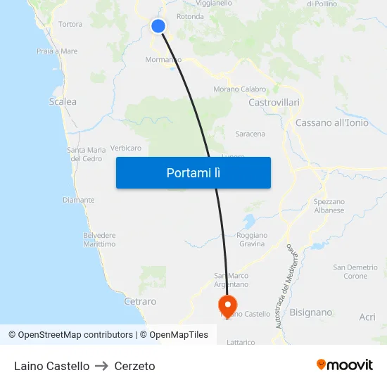 Laino Castello to Cerzeto map