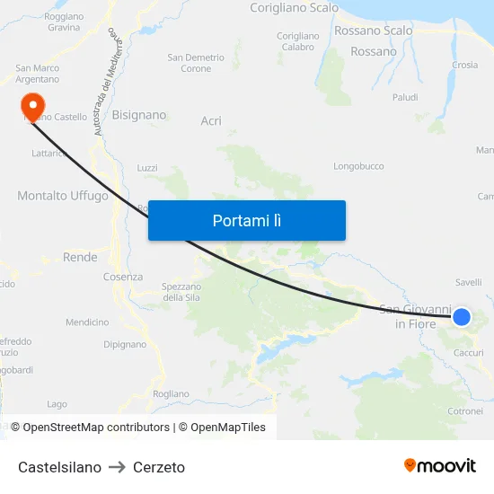 Castelsilano to Cerzeto map