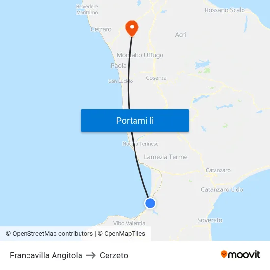Francavilla Angitola to Cerzeto map