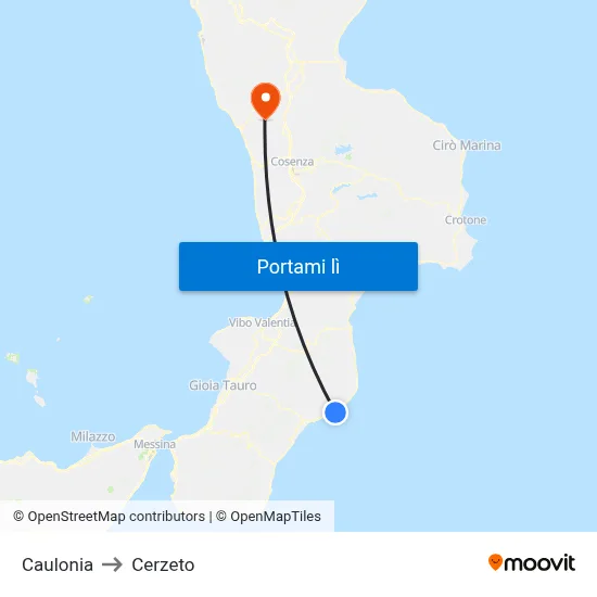 Caulonia to Cerzeto map