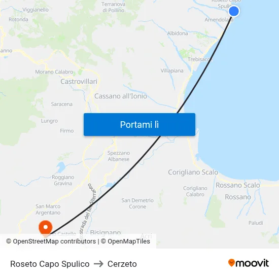 Roseto Capo Spulico to Cerzeto map