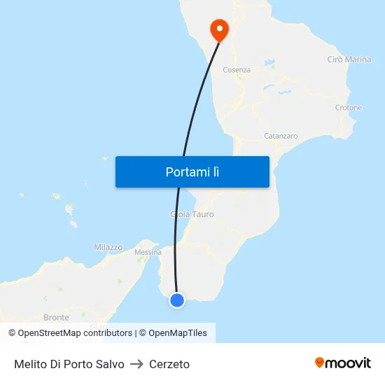 Melito Di Porto Salvo to Cerzeto map