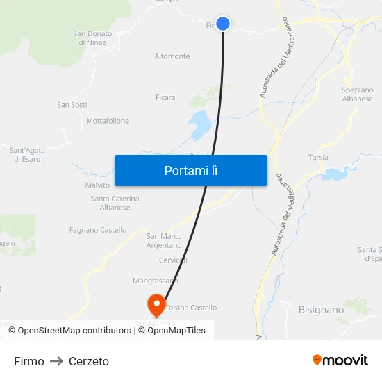Firmo to Cerzeto map