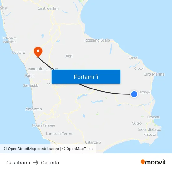 Casabona to Cerzeto map