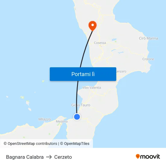 Bagnara Calabra to Cerzeto map