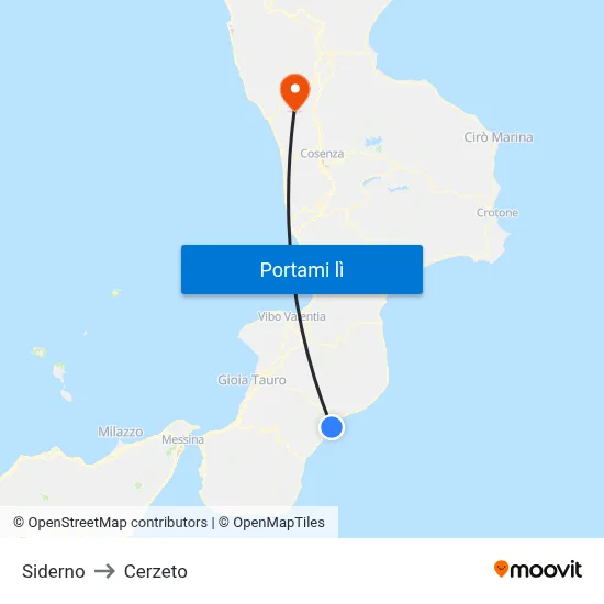 Siderno to Cerzeto map