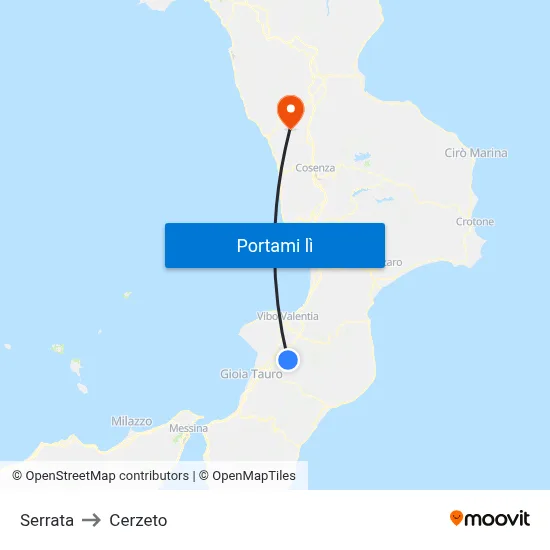 Serrata to Cerzeto map