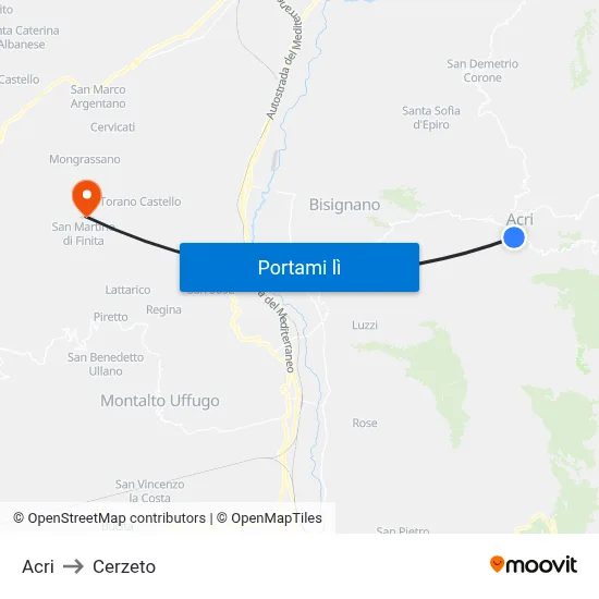 Acri to Cerzeto map