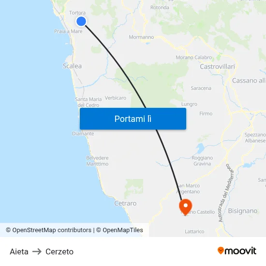 Aieta to Cerzeto map
