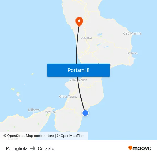 Portigliola to Cerzeto map