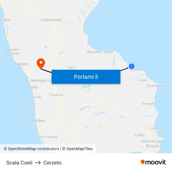 Scala Coeli to Cerzeto map