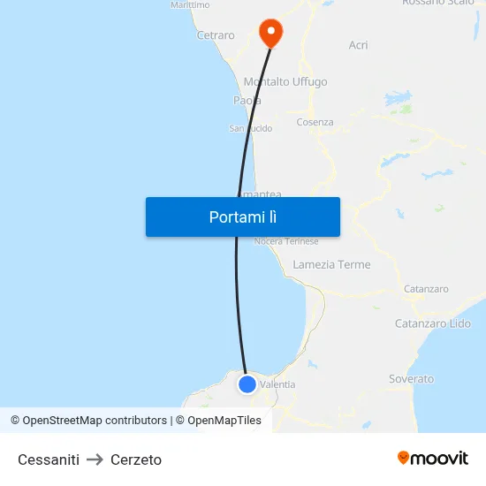 Cessaniti to Cerzeto map