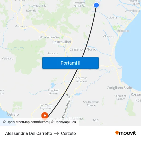 Alessandria Del Carretto to Cerzeto map