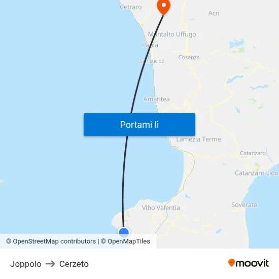 Joppolo to Cerzeto map