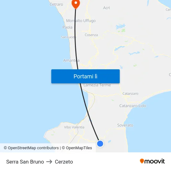 Serra San Bruno to Cerzeto map