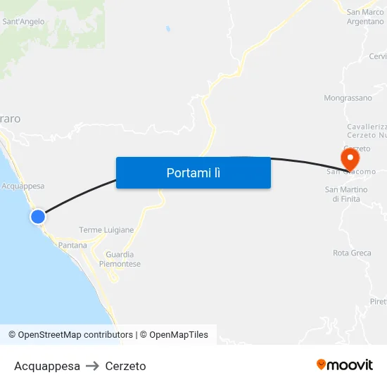 Acquappesa to Cerzeto map