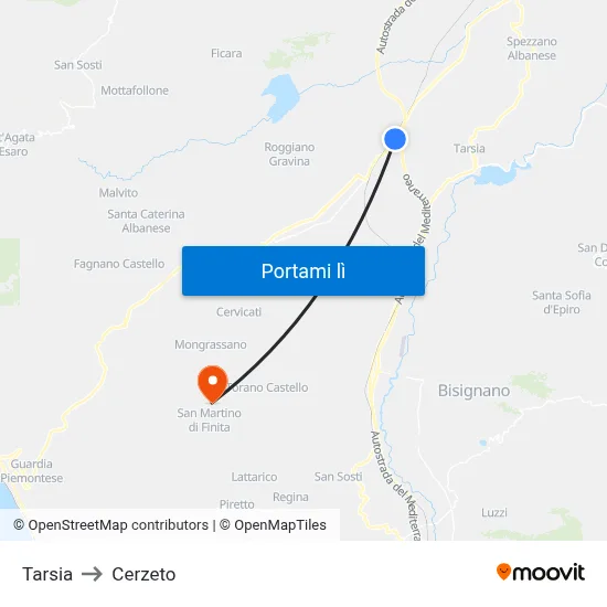 Tarsia to Cerzeto map
