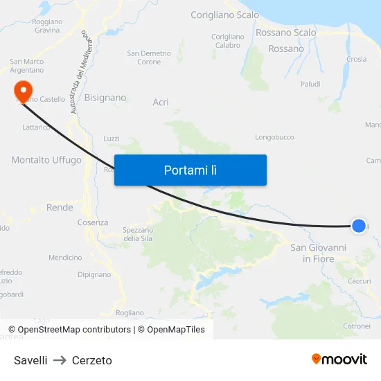 Savelli to Cerzeto map