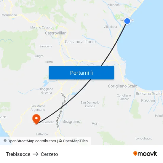 Trebisacce to Cerzeto map