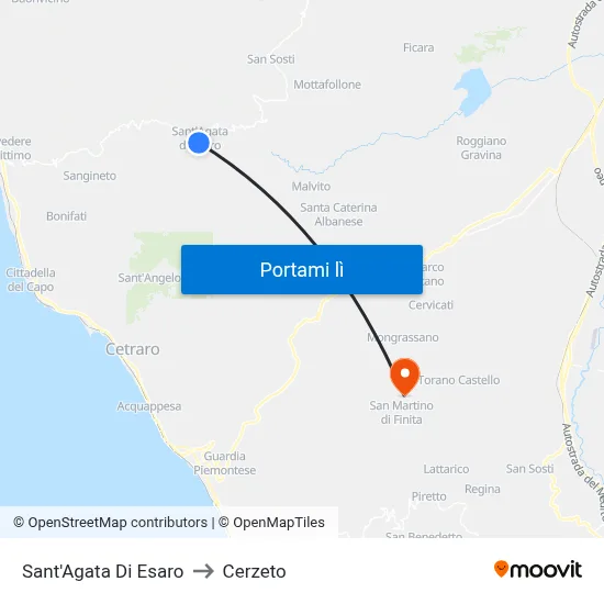 Sant'Agata Di Esaro to Cerzeto map