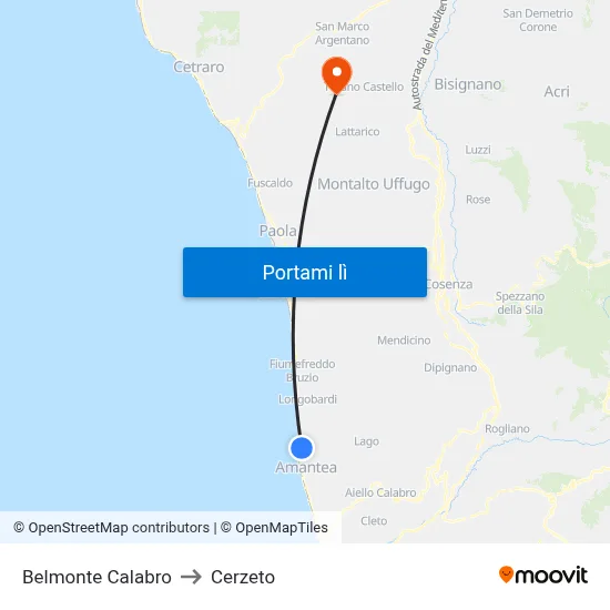 Belmonte Calabro to Cerzeto map
