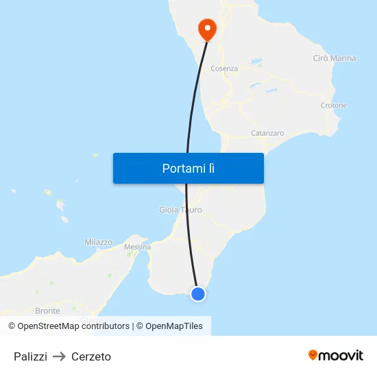 Palizzi to Cerzeto map