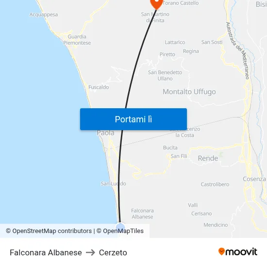 Falconara Albanese to Cerzeto map