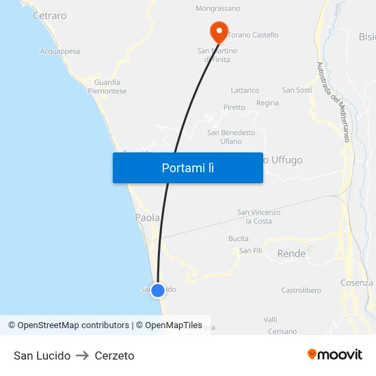 San Lucido to Cerzeto map