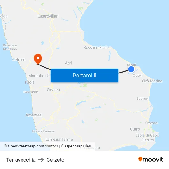 Terravecchia to Cerzeto map