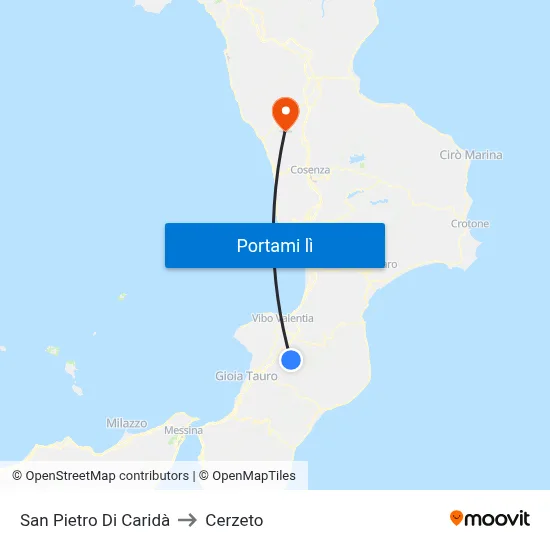 San Pietro Di Caridà to Cerzeto map