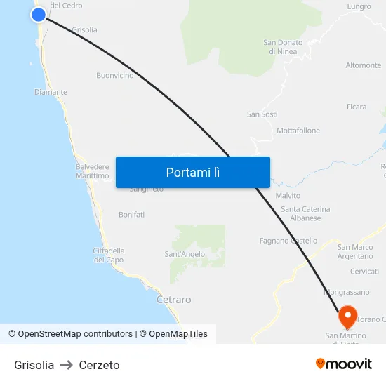 Grisolia to Cerzeto map