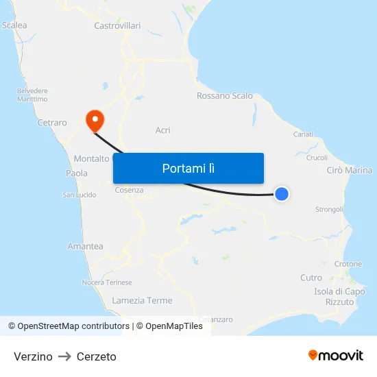 Verzino to Cerzeto map