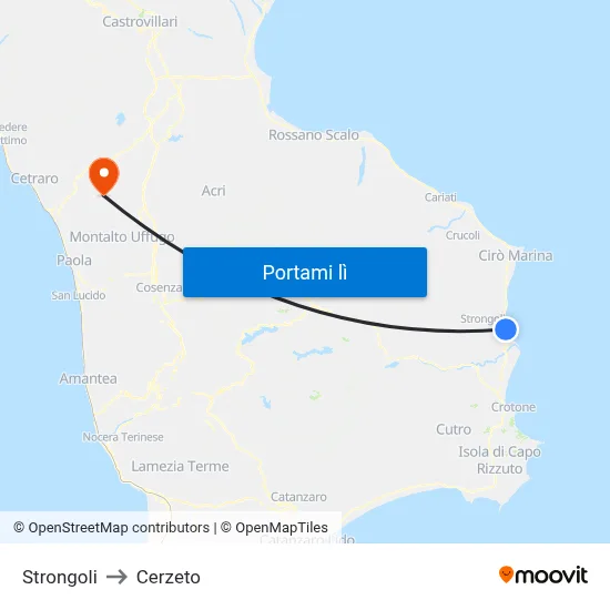 Strongoli to Cerzeto map