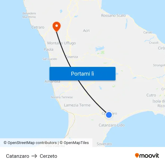 Catanzaro to Cerzeto map