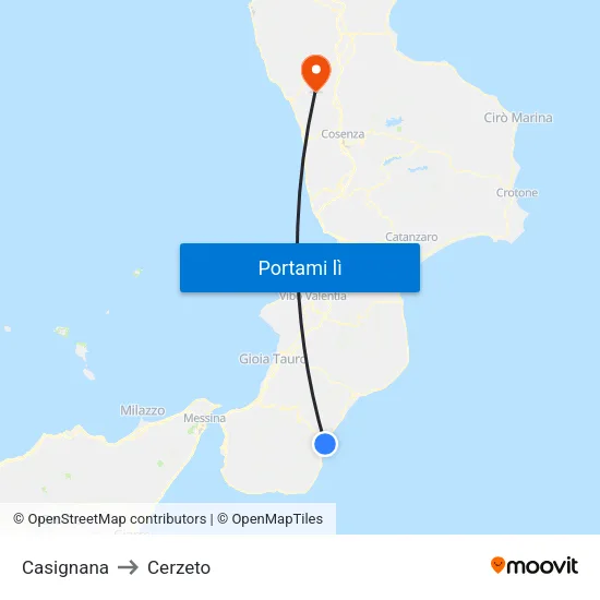 Casignana to Cerzeto map