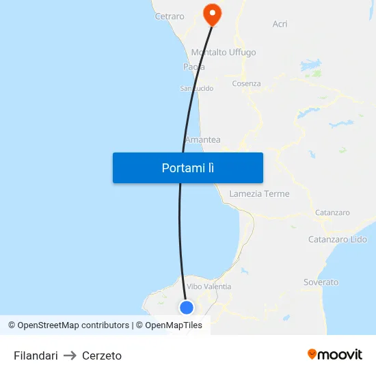 Filandari to Cerzeto map