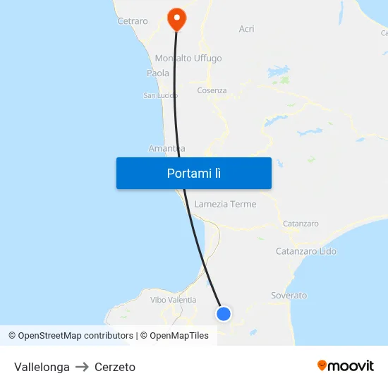 Vallelonga to Cerzeto map