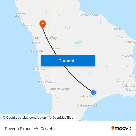 Soveria Simeri to Cerzeto map