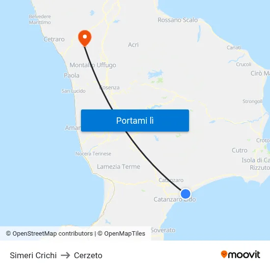 Simeri Crichi to Cerzeto map