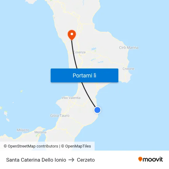 Santa Caterina Dello Ionio to Cerzeto map