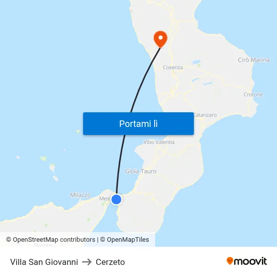 Villa San Giovanni to Cerzeto map