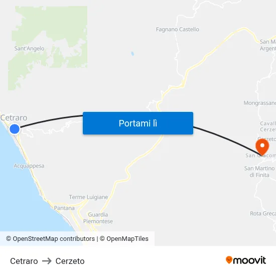 Cetraro to Cerzeto map