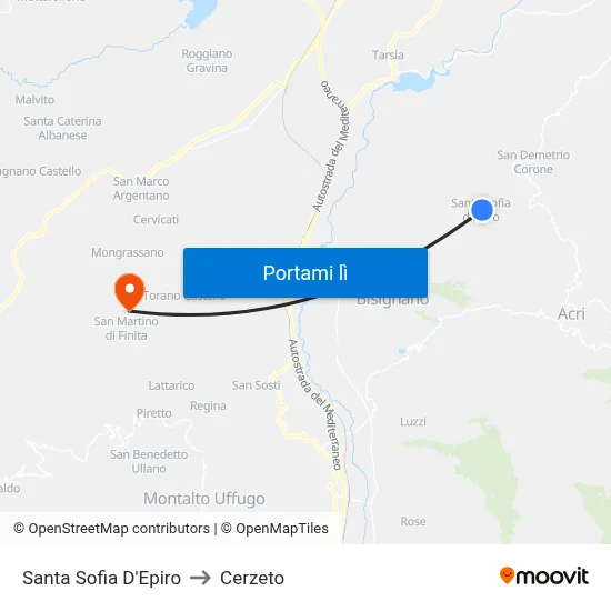 Santa Sofia D'Epiro to Cerzeto map