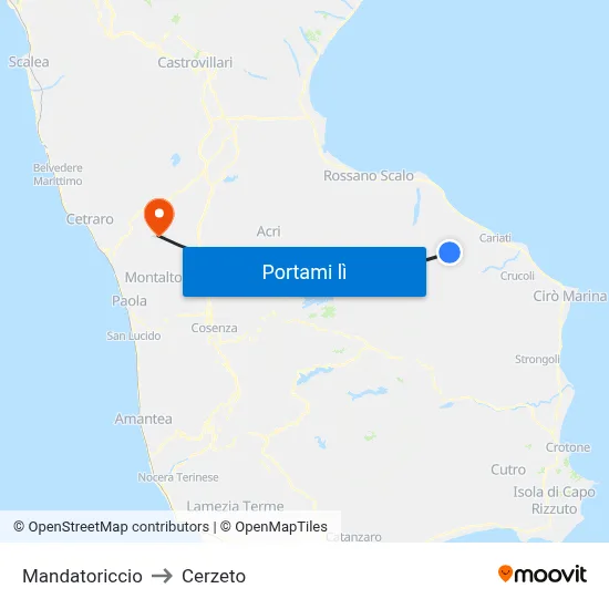 Mandatoriccio to Cerzeto map