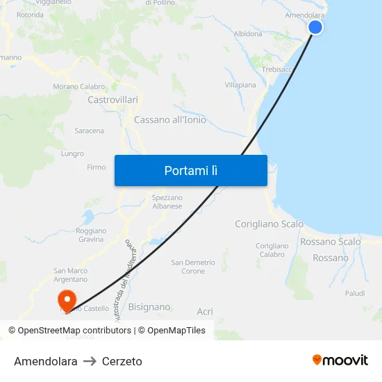 Amendolara to Cerzeto map