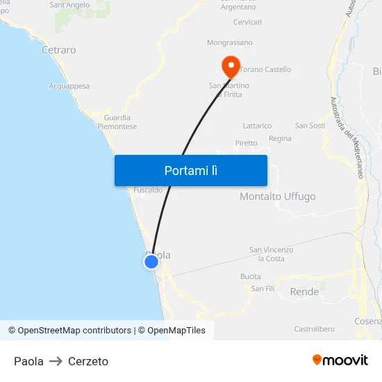 Paola to Cerzeto map