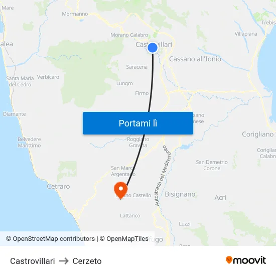 Castrovillari to Cerzeto map