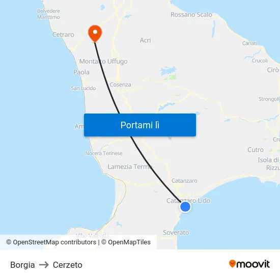 Borgia to Cerzeto map